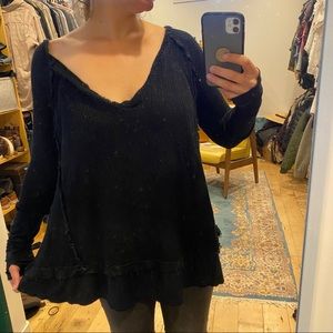 Free People thermal long sleeve top tee black SMALL